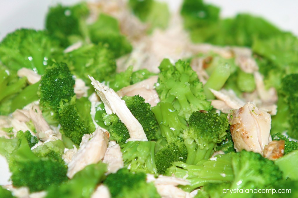 chicken and broccoli in casserole dish