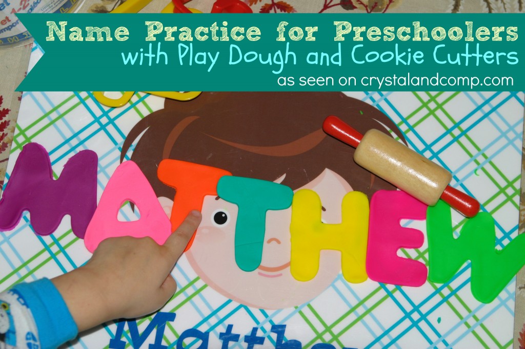 name practice for preschoolers with play dough and cookie cutters